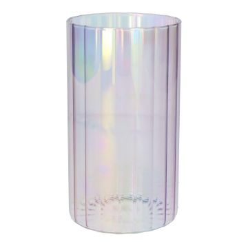 Blumen Vase BLANDINA, Glas, Rillen, lila-irisierend-transparent, 18cm, Ø10cm