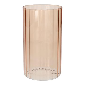 Blumen Vase BLANDINA, Glas, Rillen, altrosa-transparent, 18cm, Ø10cm