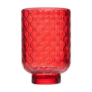 Teelicht Halter LOIDA aus Glas, Sechseck-Muster, rot-klar, 13cm, Ø8,5cm