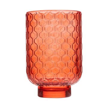 Teelicht Halter LOIDA aus Glas, Sechseck-Muster, orange-klar, 13cm, Ø8,5cm