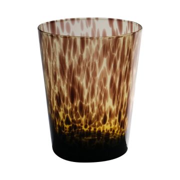 Konisches Teelichtglas RUSSELL, Leopardenmuster, braun-klar, 13cm, Ø9cm