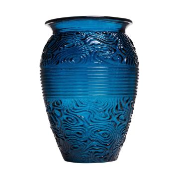 Glas Tischvase OLALLA mit Zierborte, blau-klar, 20,7cm, Ø14,7cm