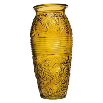 Glas Tischvase OLALLA mit Zierborte, gelb-klar, 27,3cm, Ø12,5cm