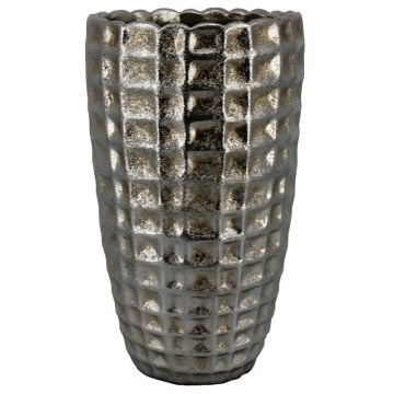 Design Keramik Vase CENIK mit Facetten, silber, 50cm, Ø26cm