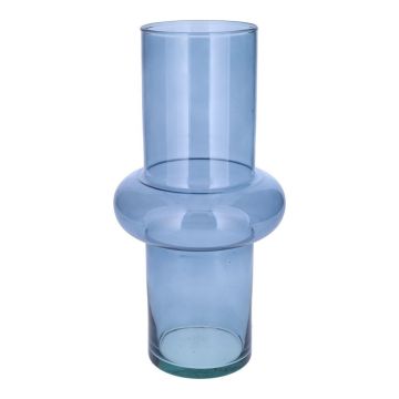 Glas Vase ELSABEA, recycelt, blau-klar, 31cm, Ø15cm