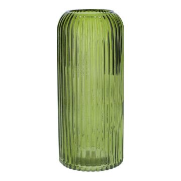 Blumenvase ALBURGIS mit Rillen, Glas, grün-klar, 20cm, Ø8,7cm