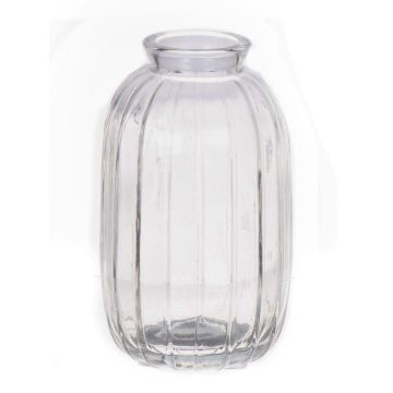 Dekoflasche SILVINA aus Glas, Rillen, klar, 12cm, Ø7cm