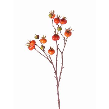 Kunst Wildrose Zweig GERDA mit Früchten, orange, 65cm
