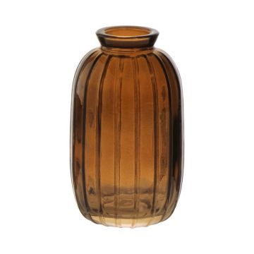 Dekoflasche SILVINA aus Glas, Rillen, orange-braun-klar, 12cm, Ø7cm