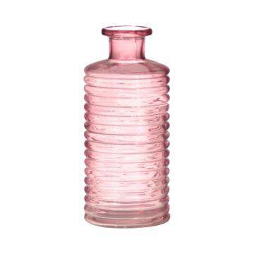 Glas Dekoflasche STUART mit Rillen, rosa-klar, 21,5cm, Ø9,5cm