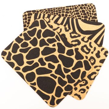 Rechteckiges Kork Tischset ARASHA, Animal Print, 4 Stück, natur-schwarz, 40x30x0,3cm