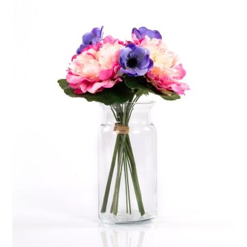 Deko Pfingstrosen Strauß MADDIE Anemone, rosa-blau, 30cm, Ø20cm