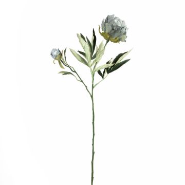 Plastik Blumenzweig Paeony GALENE, Eco Collection, grau-hellblau, 65cm, Ø10cm